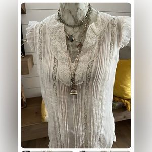 daisy shoppe ivory Sheer lace pintuck top